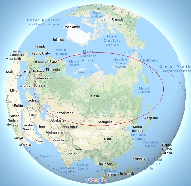 Russia: 17.100.000 km2 Isole Plastiche: 16.000.000 km2